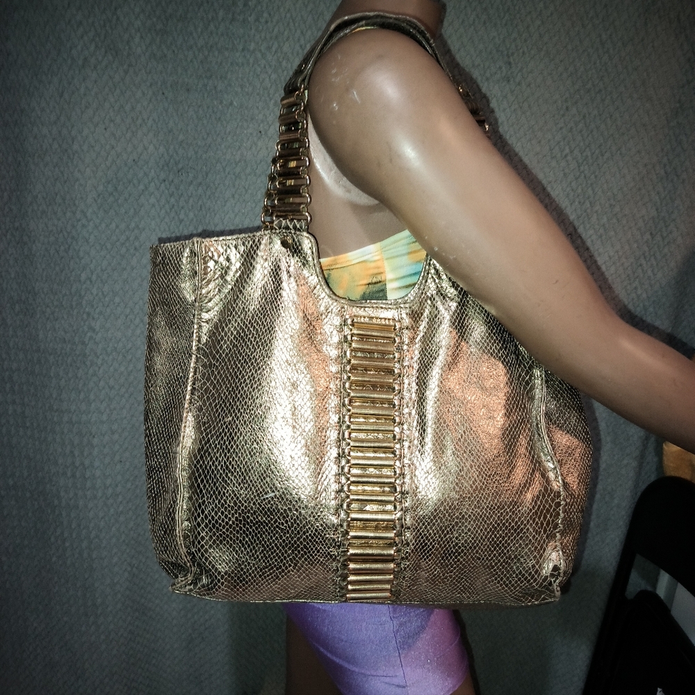 Ted Baker Snake Print Leather Limited Edition Golden Tote Bag. - Picture 4 of 16